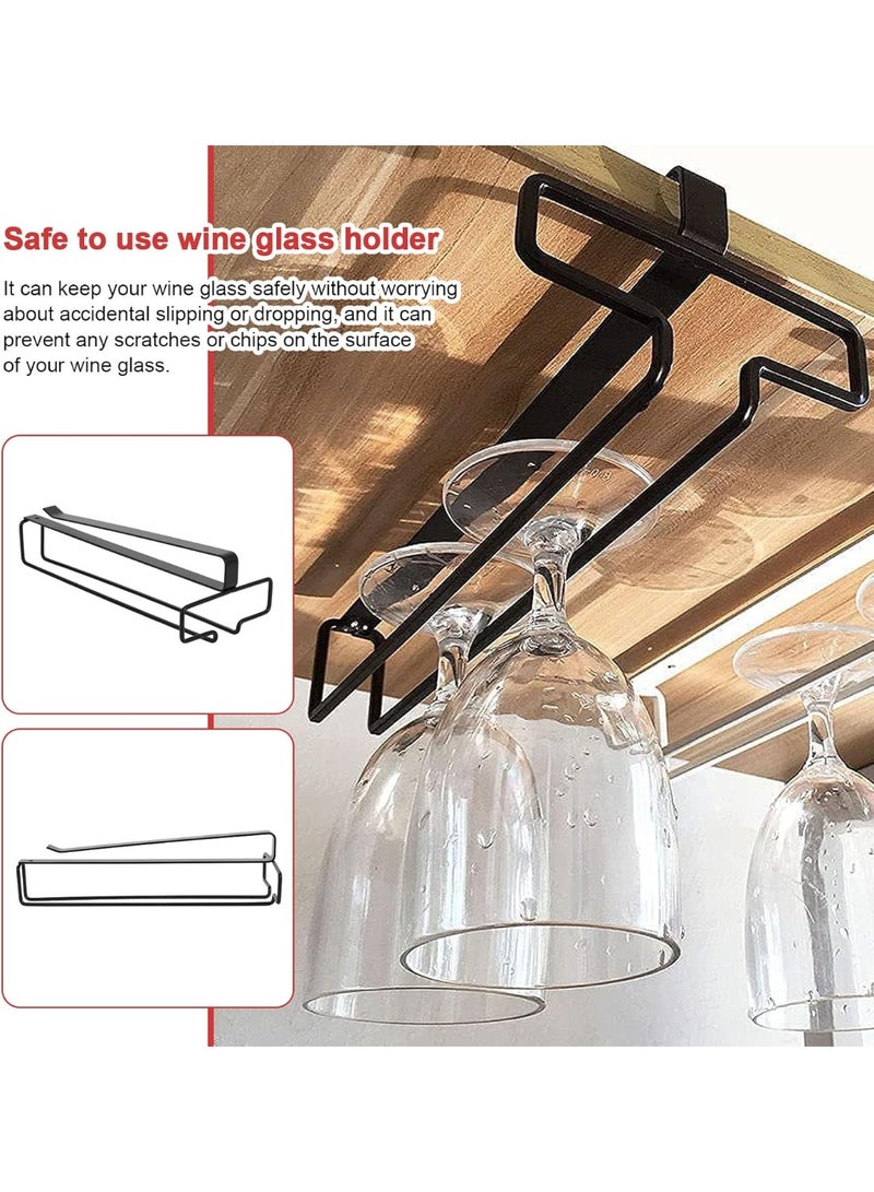 2pcs Wine Glass Racks Under Cabinet, Hanging Stemware Rack Holder, Champagne Goblets Storage Organiser, Wine Glass Holder for Bar Kitchen (Black) - Image 5